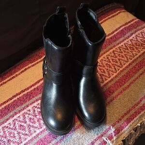 Old Navy Black Girls' Moto Ankle Boots with Buckle Detail